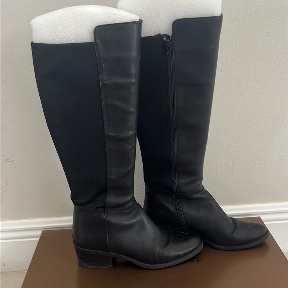 Audrey Brooke Black Over the Knee Boots with Rounded Toe